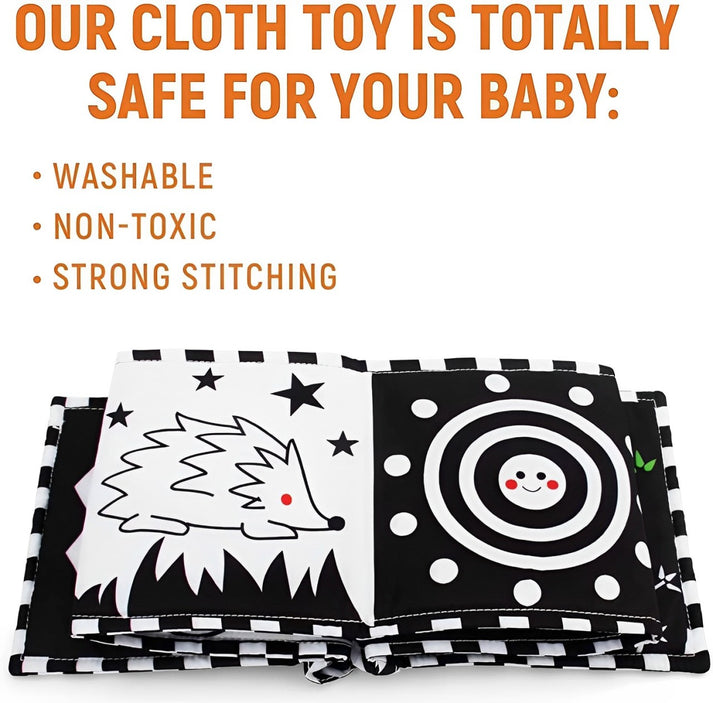 Soft Baby Book with High Contrast Images and Safe Mirror