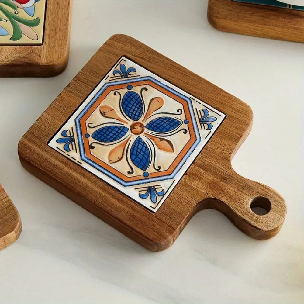 Exotic Dark Wood Floral Coasters