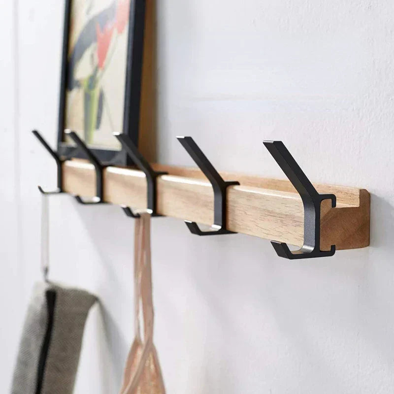 Stylish Wall Coat Rack with Double Hooks in Natural Wood - Fesara