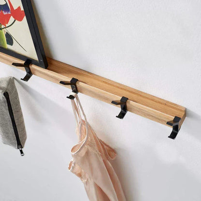 Space-Saving Wooden Coat Hook Rack with Double Hangers