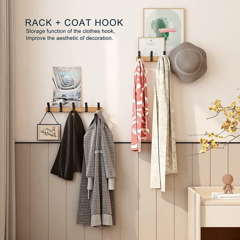 Space-Saving Wooden Coat Rack with Rotating Hooks