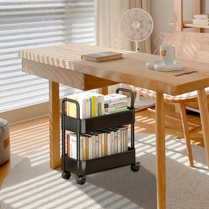 Portable Book Cart with Wheels | Space Saving Bookshelf - Fesara