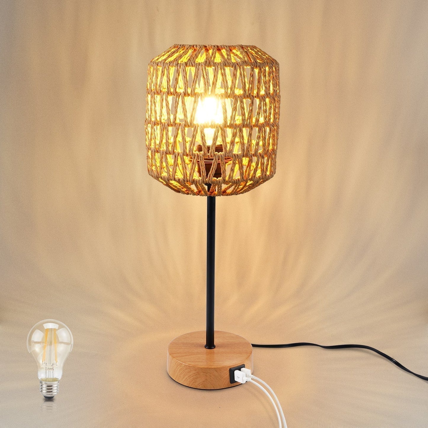 Rustic Touch Table Lamp with USB and Dimmer