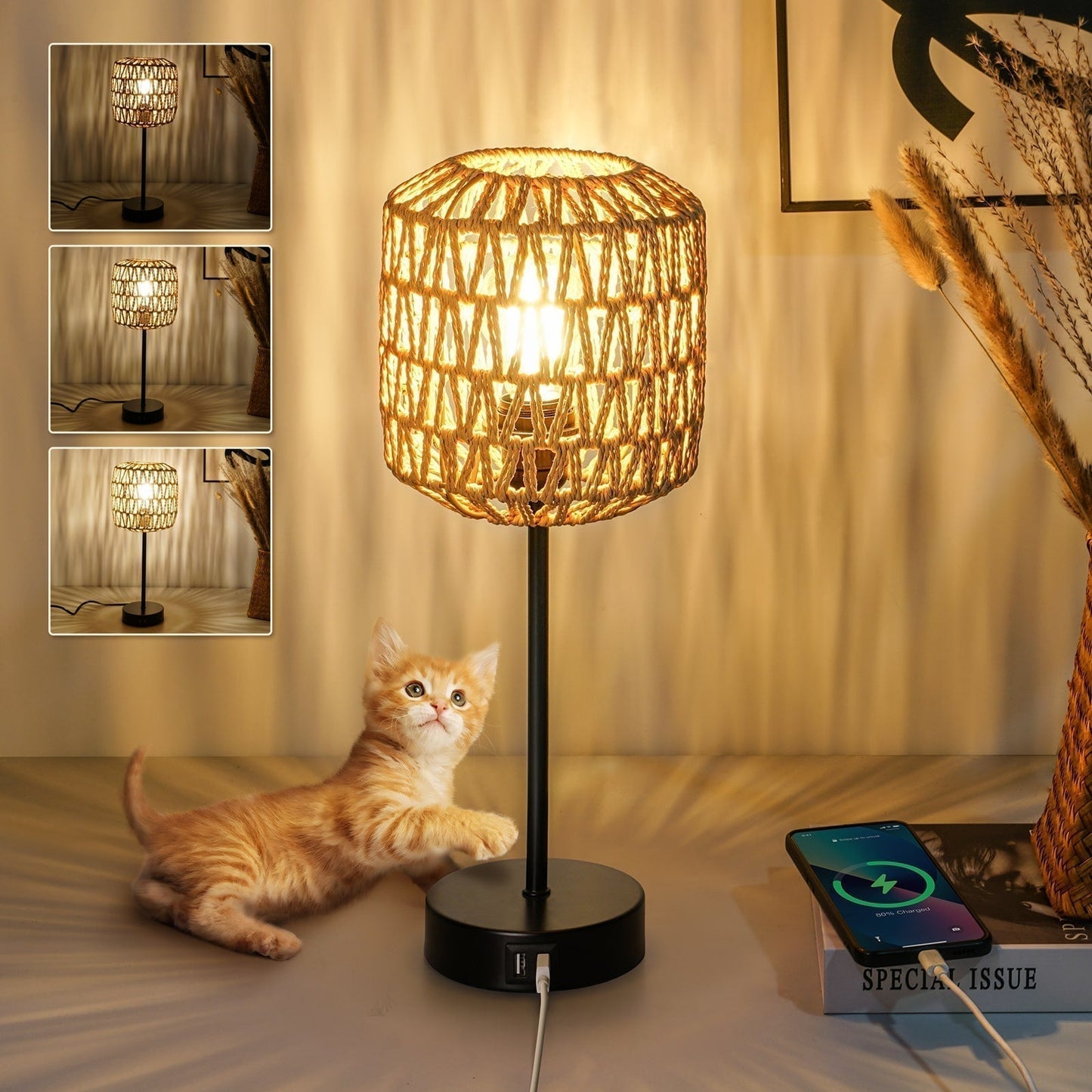 Rustic Touch Table Lamp with USB and Dimmer