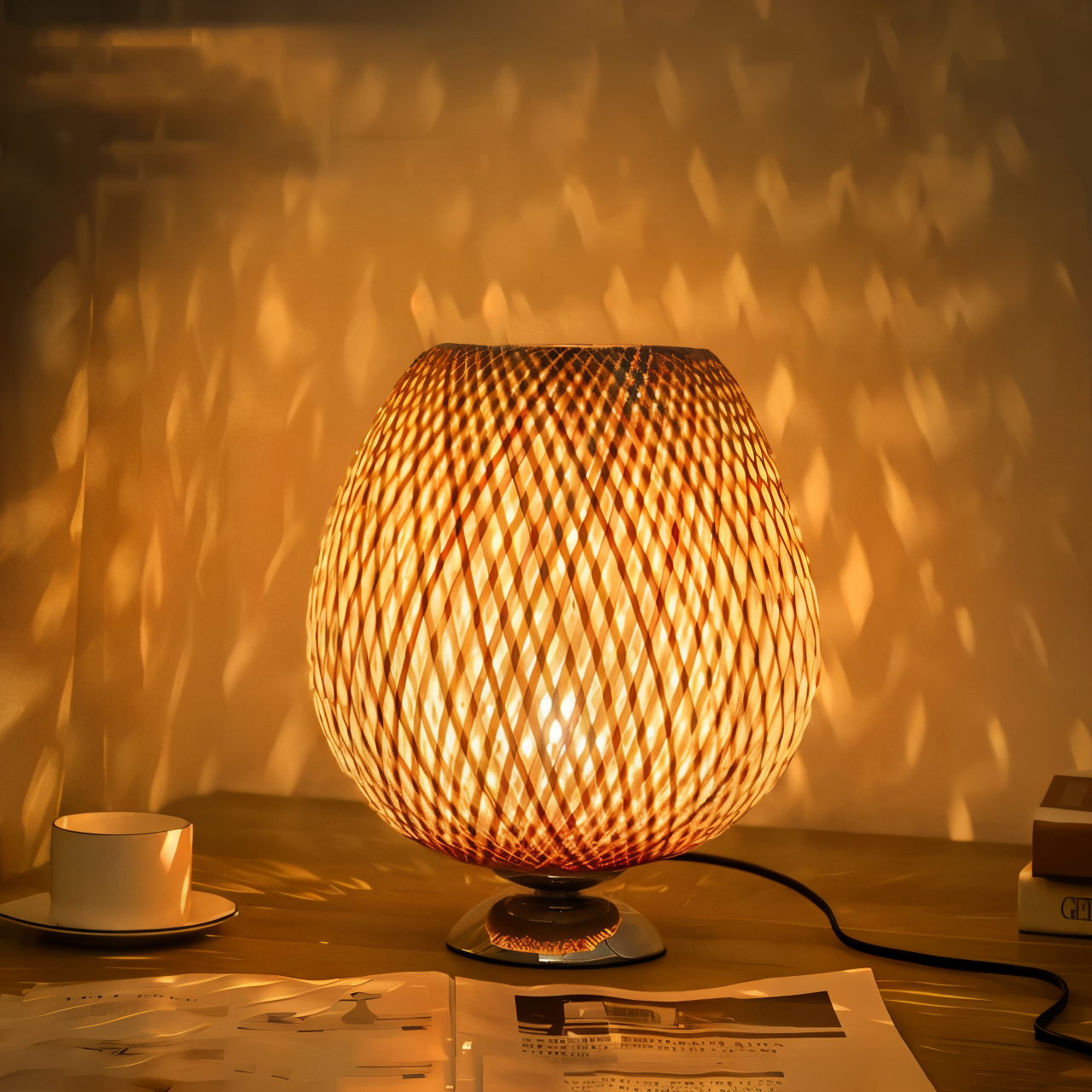 Rustic Bamboo Desk Lamp – Natural Woven Table Light