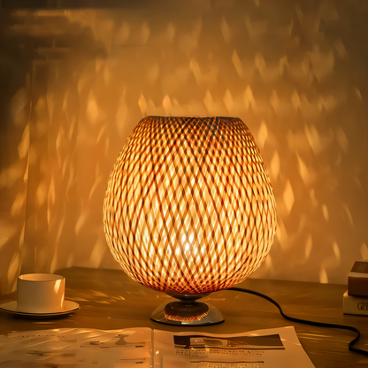 Rustic Bamboo Desk Lamp – Natural Woven Table Light