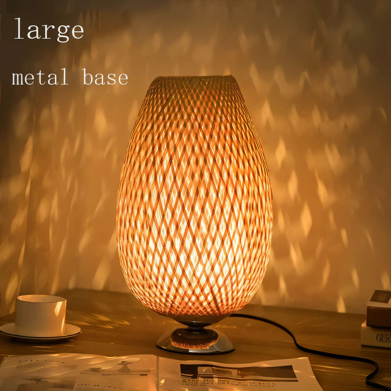 Rustic Bamboo Desk Lamp – Natural Woven Table Light