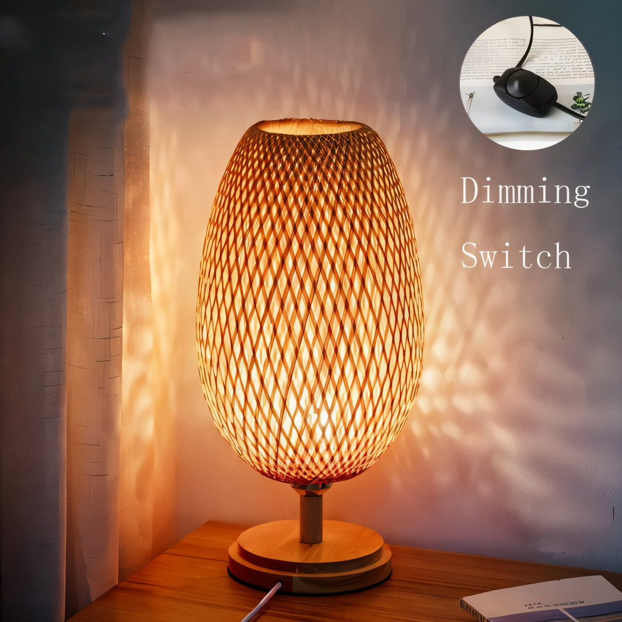 Rustic Bamboo Desk Lamp – Natural Woven Table Light