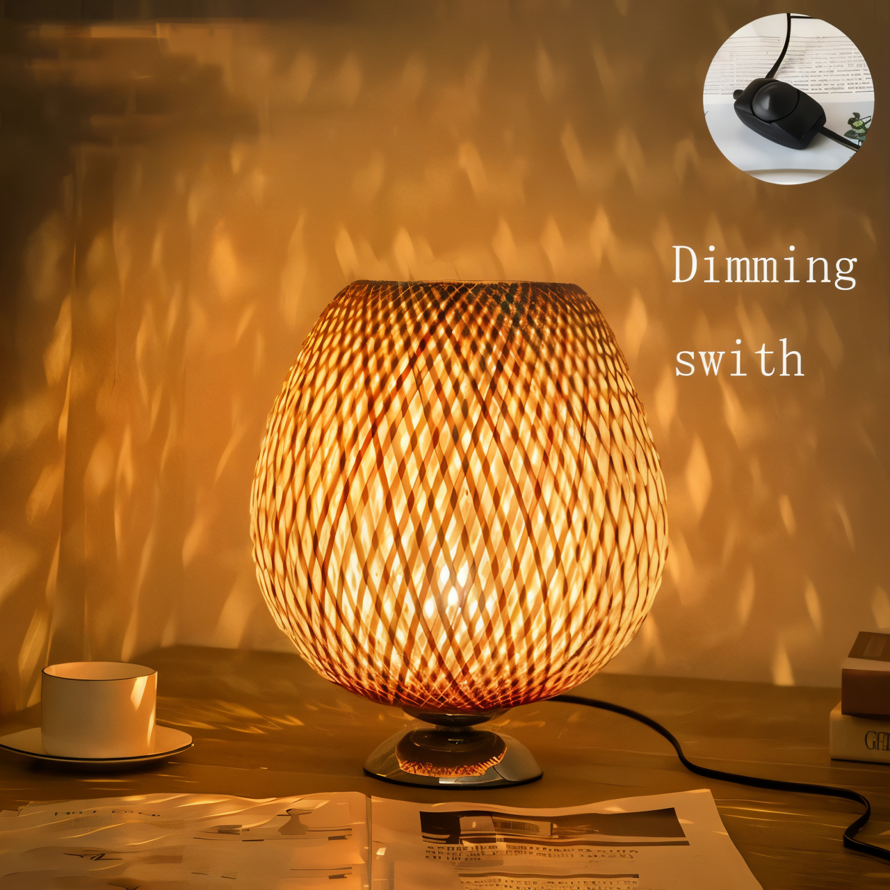 Rustic Bamboo Desk Lamp – Natural Woven Table Light