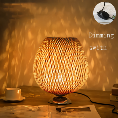 Rustic Bamboo Desk Lamp – Natural Woven Table Light