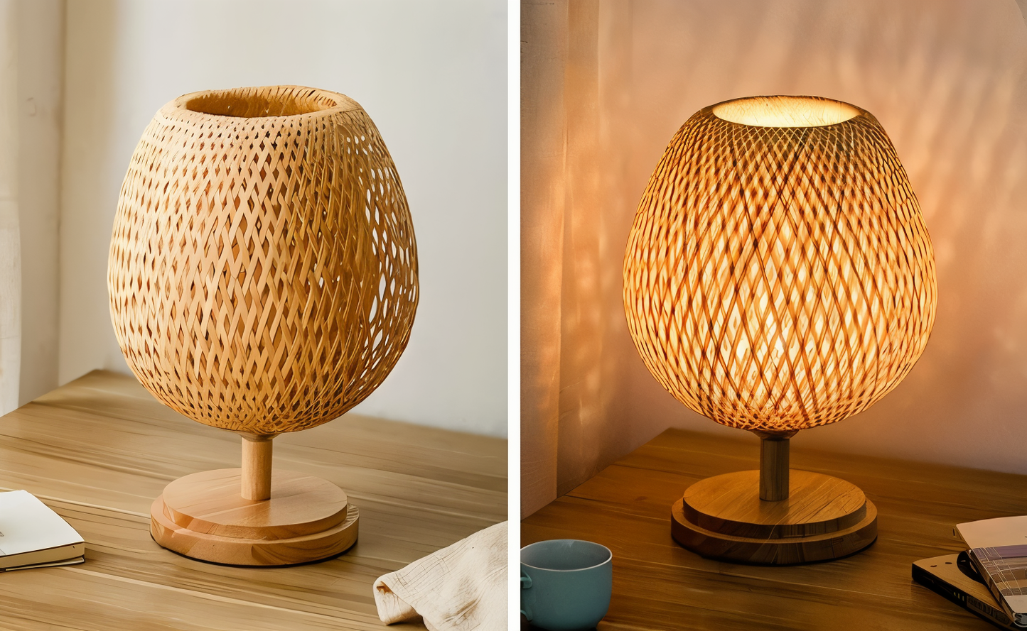 Rustic Bamboo Desk Lamp – Natural Woven Table Light