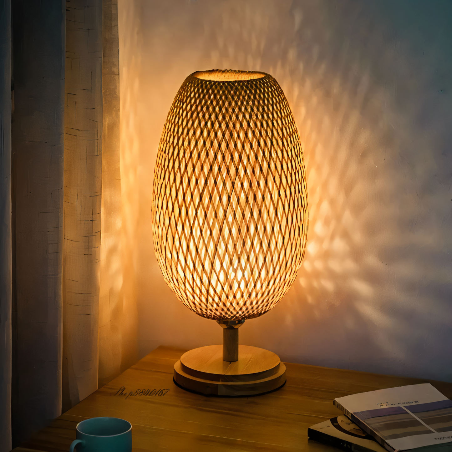 Rustic Bamboo Desk Lamp – Natural Woven Table Light