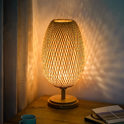 Rustic Bamboo Desk Lamp – Natural Woven Table Light