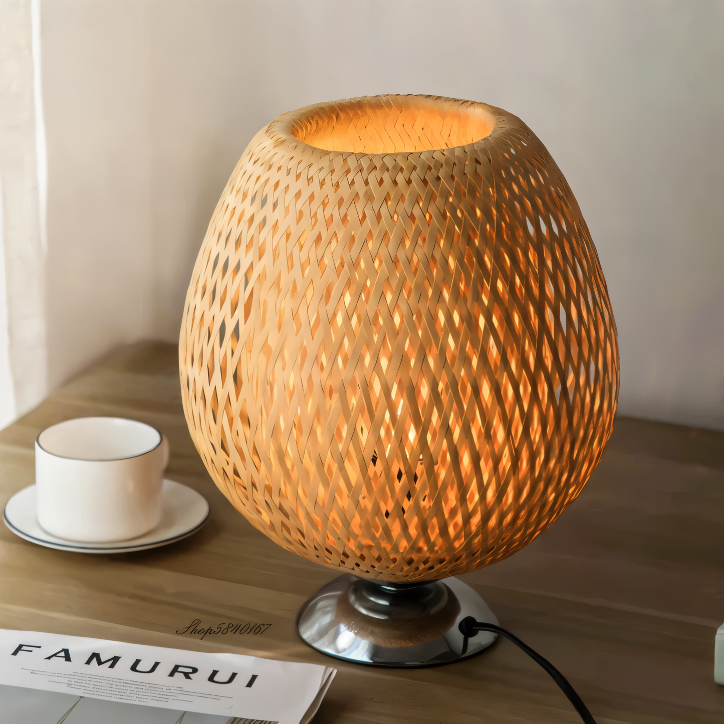 Rustic Bamboo Desk Lamp – Natural Woven Table Light