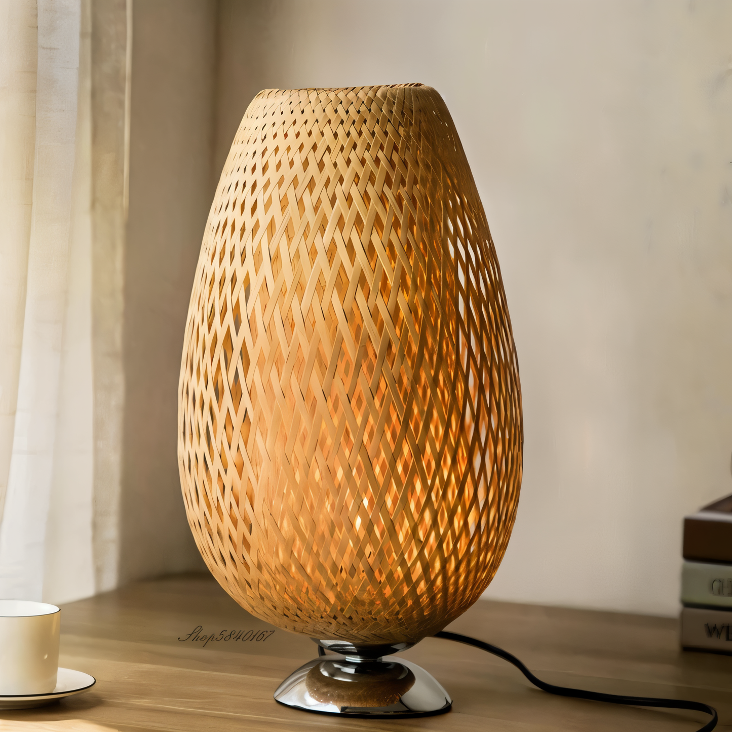 Rustic Bamboo Desk Lamp – Natural Woven Table Light