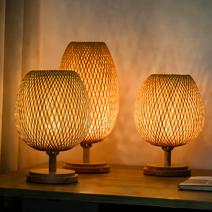 Rustic Bamboo Desk Lamp – Natural Woven Table Light - Fesara