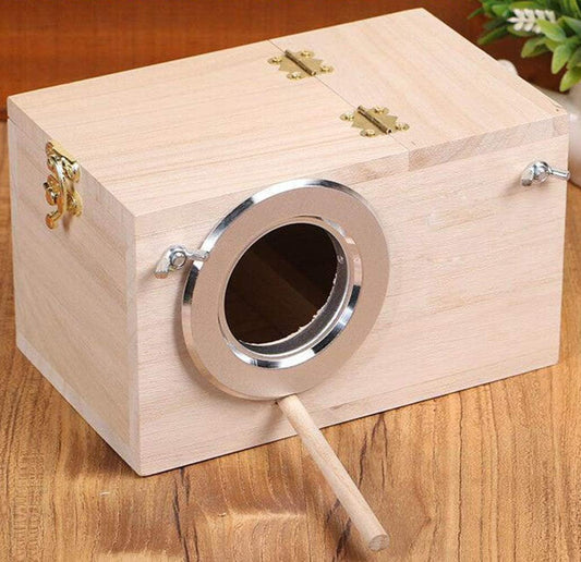 Rustic Wood Birdhouse with Roof and Hanging Perch - Fesara