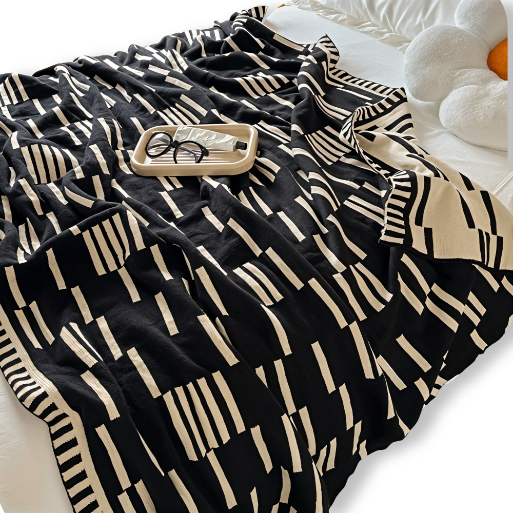 Cozy Plaid Knitted Blanket Beige Black