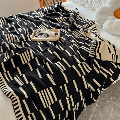 Cozy Plaid Knitted Blanket Beige Black - Fesara