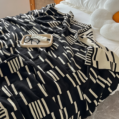 Cozy Plaid Knitted Blanket Beige Black