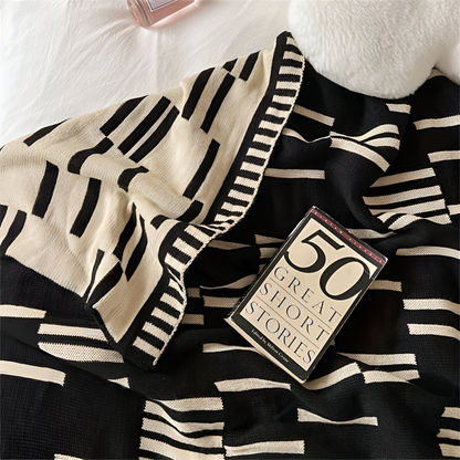 Cozy Plaid Knitted Blanket Beige Black