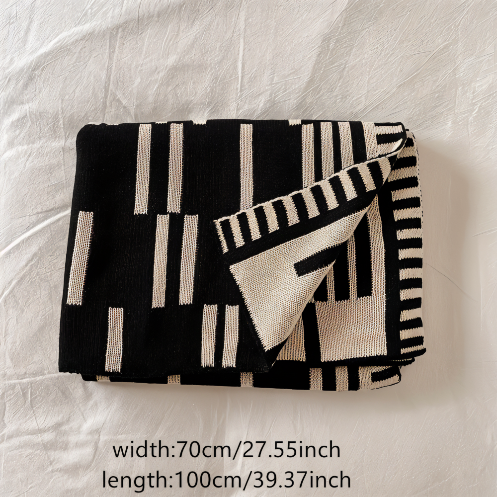 Cozy Plaid Knitted Blanket Beige Black
