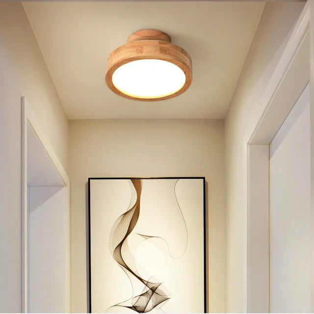 Natural Wood Round Pendant Light - Fesara