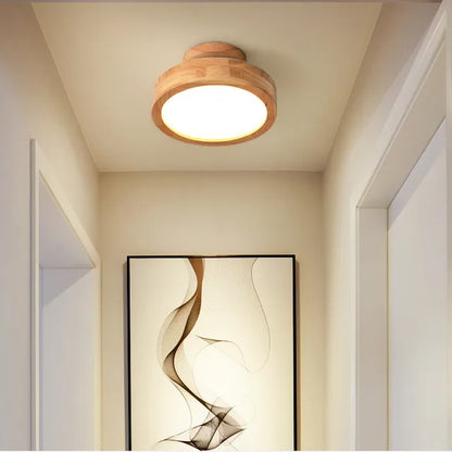 Natural Wood Round Pendant Light - Fesara