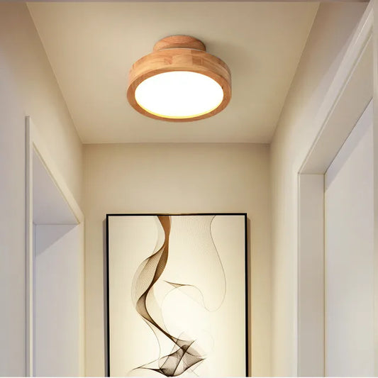 Natural Wood Round Pendant Light - Fesara