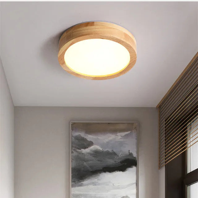 Natural Wood Round Pendant Light
