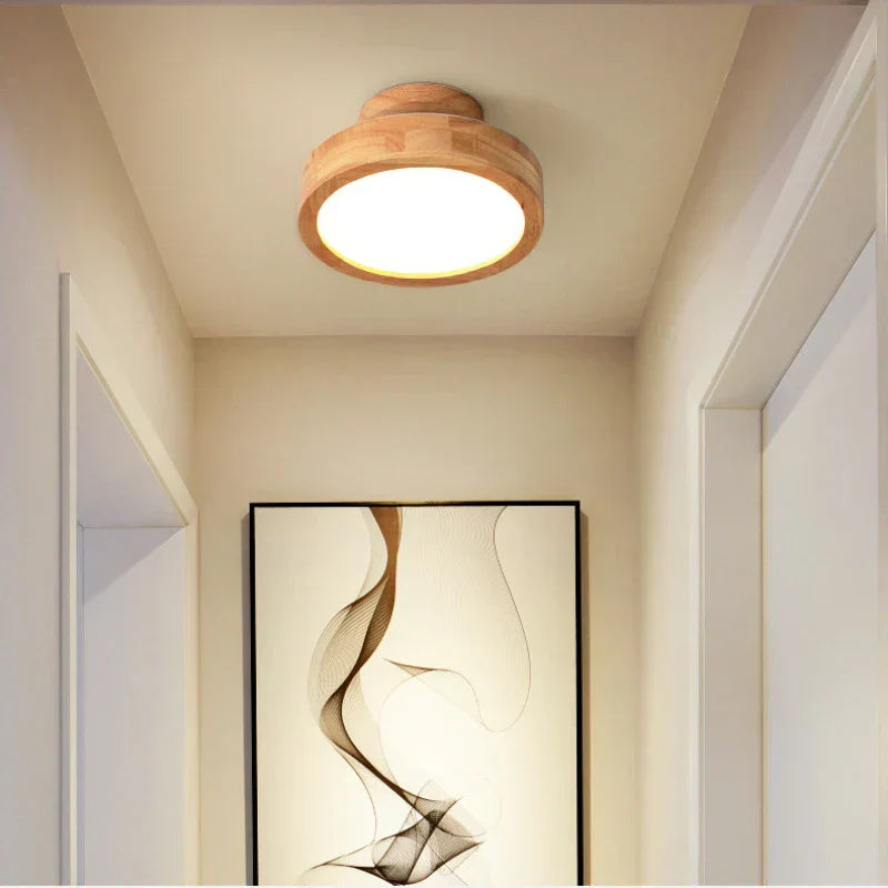 Natural Wood Round Pendant Light