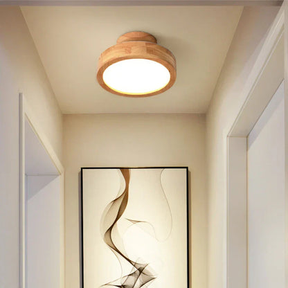 Natural Wood Round Pendant Light