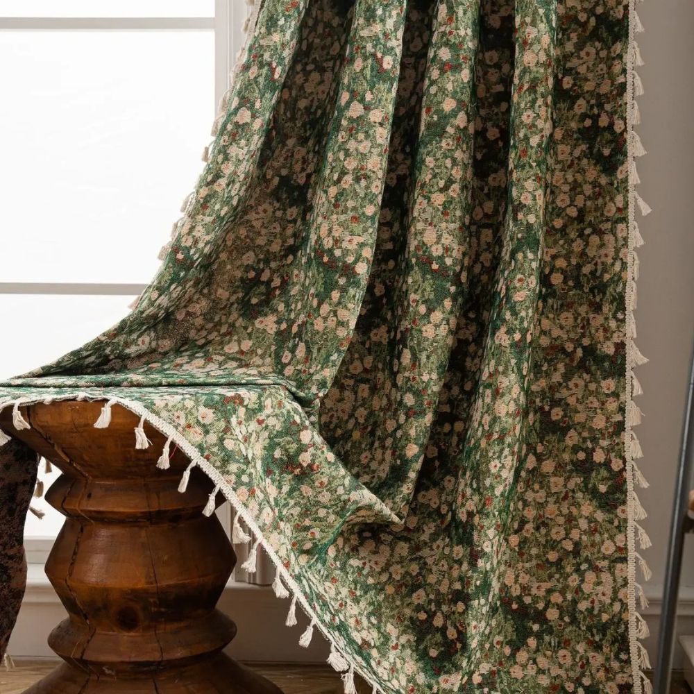 Beautiful Floral Beaded Window Curtain Panel