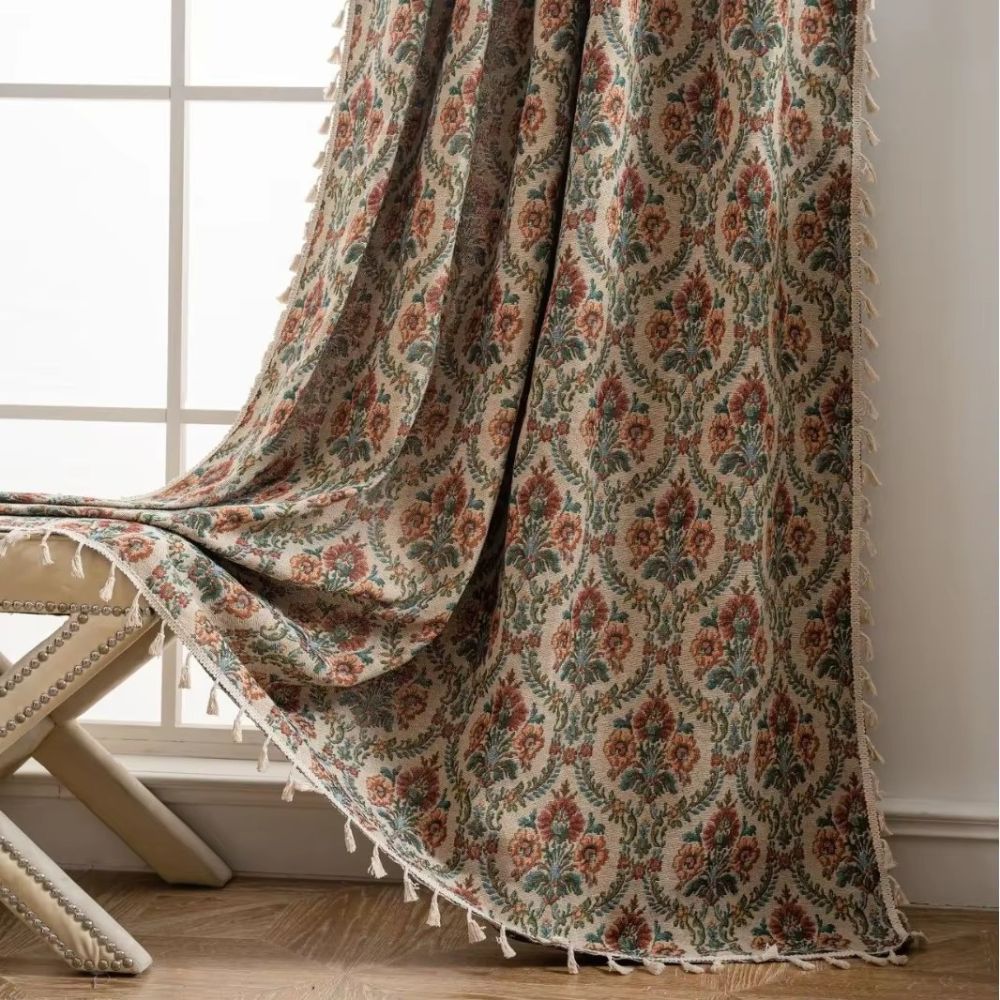 Beautiful Floral Beaded Window Curtain Panel