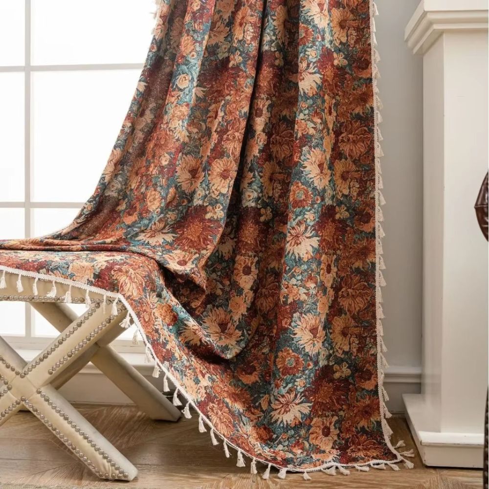 Beautiful Floral Beaded Window Curtain Panel