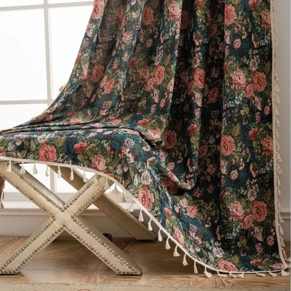 Beautiful Floral Beaded Window Curtain Panel