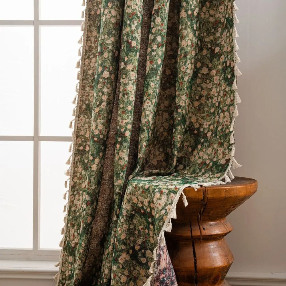 Beautiful Floral Beaded Window Curtain Panel - Fesara