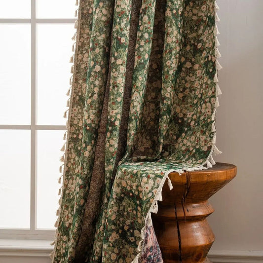 Beautiful Floral Beaded Window Curtain Panel - Fesara
