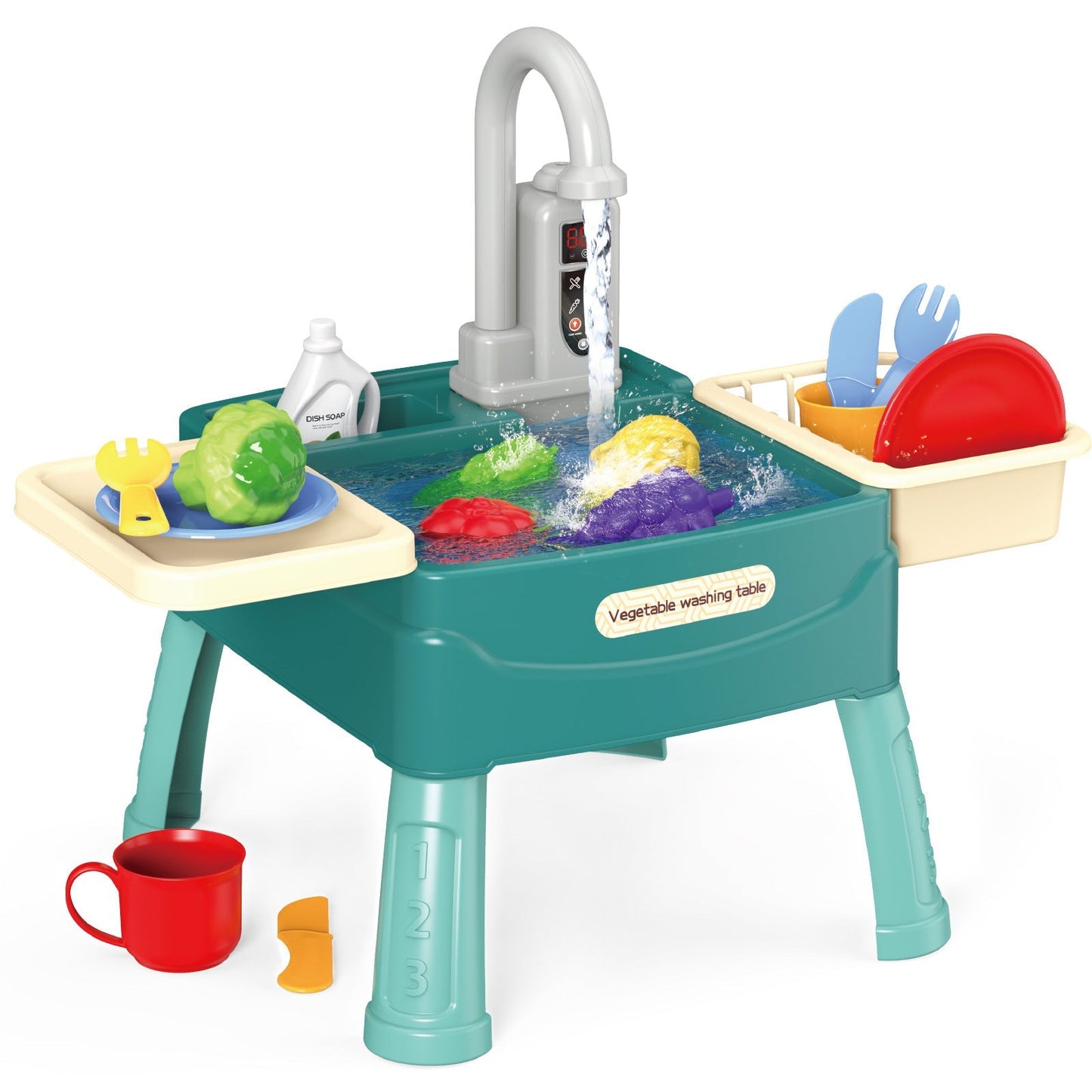 Kids Play Kitchen with Interactive Water Faucet