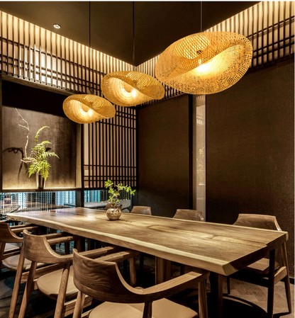 Natural Bamboo Pendant Light with Woven Shade