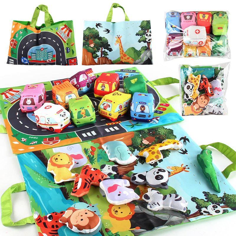 Portable 2-in-1 Soft Toy Cars Playset with Storage Bag