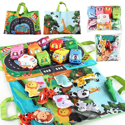 Portable 2-in-1 Soft Toy Cars Playset with Storage Bag