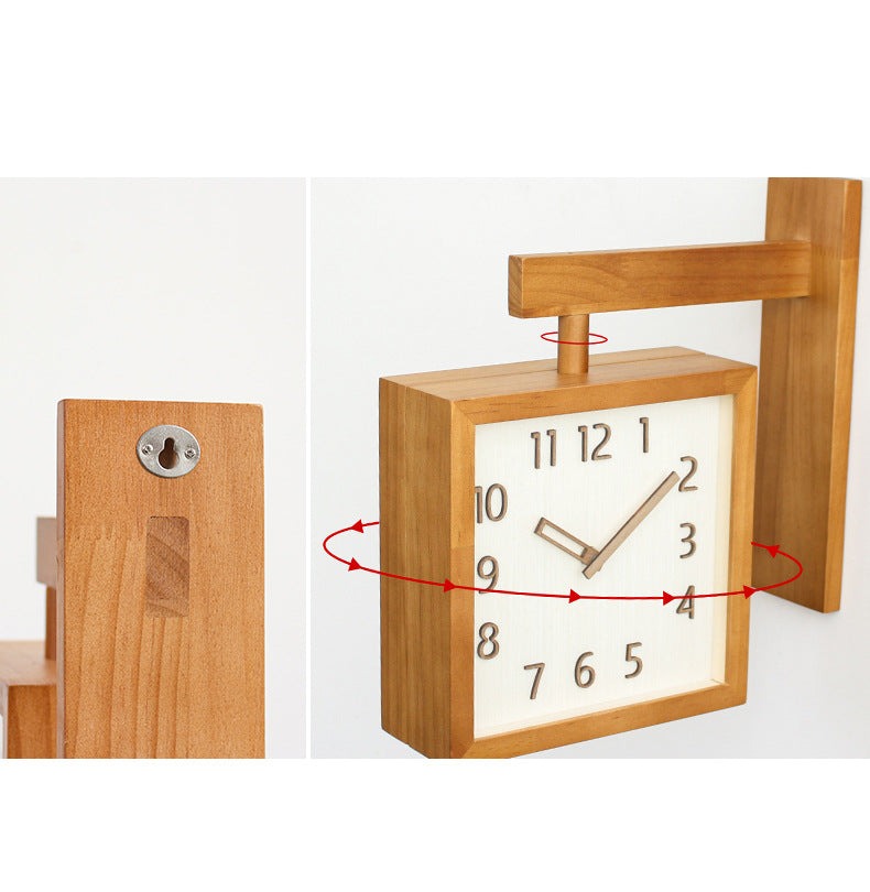 Rustic Wooden Dual Face Corner Wall Clock