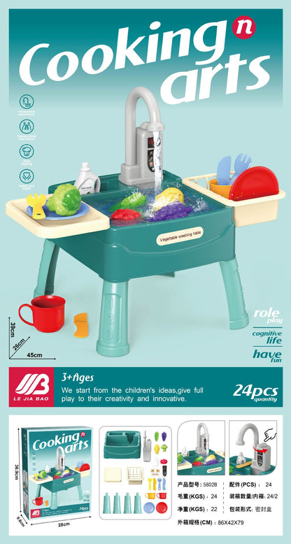 Kids Play Kitchen with Interactive Water Faucet