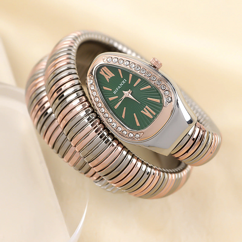 Luxury Stainless Steel Snake Watch with Oval Face