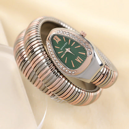 Luxury Stainless Steel Snake Watch with Oval Face