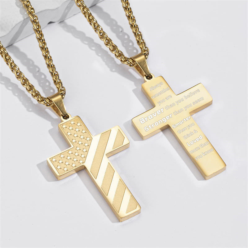 Patriotic US Flag Cross Pendant Necklace