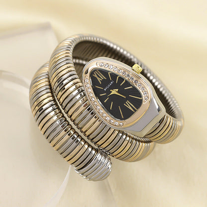 Luxury Stainless Steel Snake Watch with Oval Face