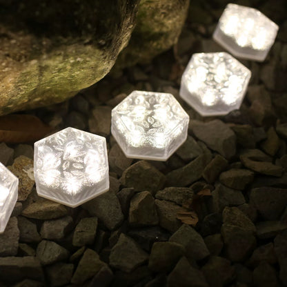 Solar Powered Yard Lamp, Waterproof Hexagon LED Ground Light, Frosty Glass Tile Effect