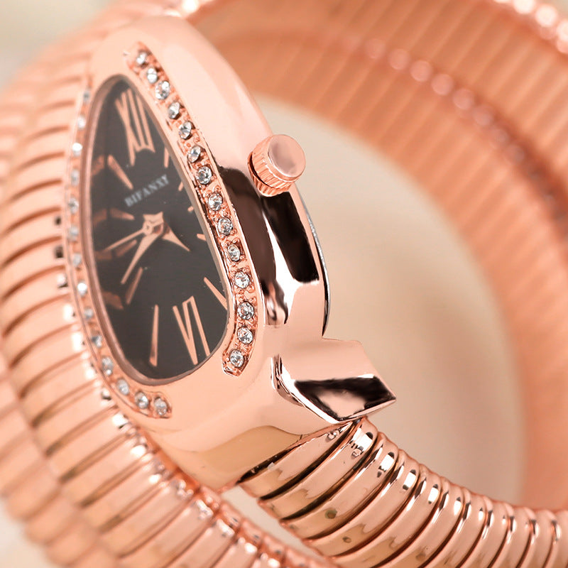 Luxury Stainless Steel Snake Watch with Oval Face